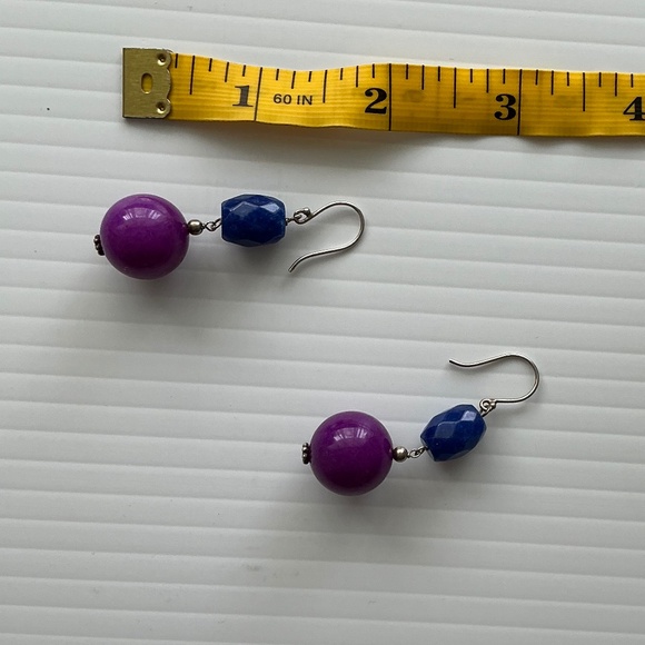 Sterling Silver Earrings With Purple and Blue Stone - Picture 2 of 4